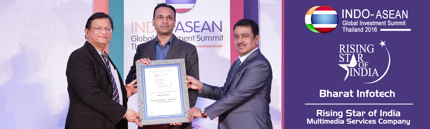 Mr. Harish K Saini receiving international award for Bharat Infotech